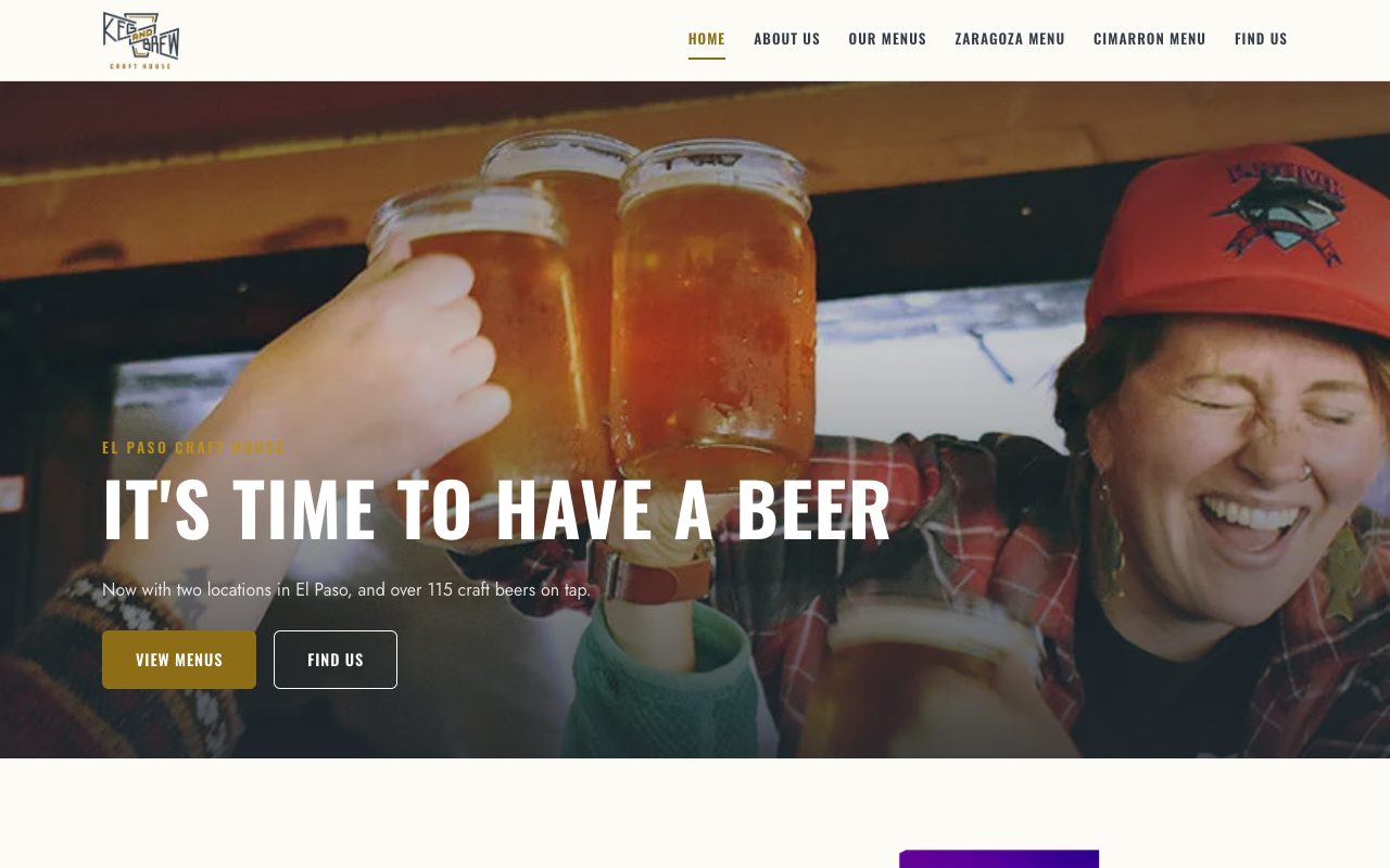 Keg and Brew Craft House's new website